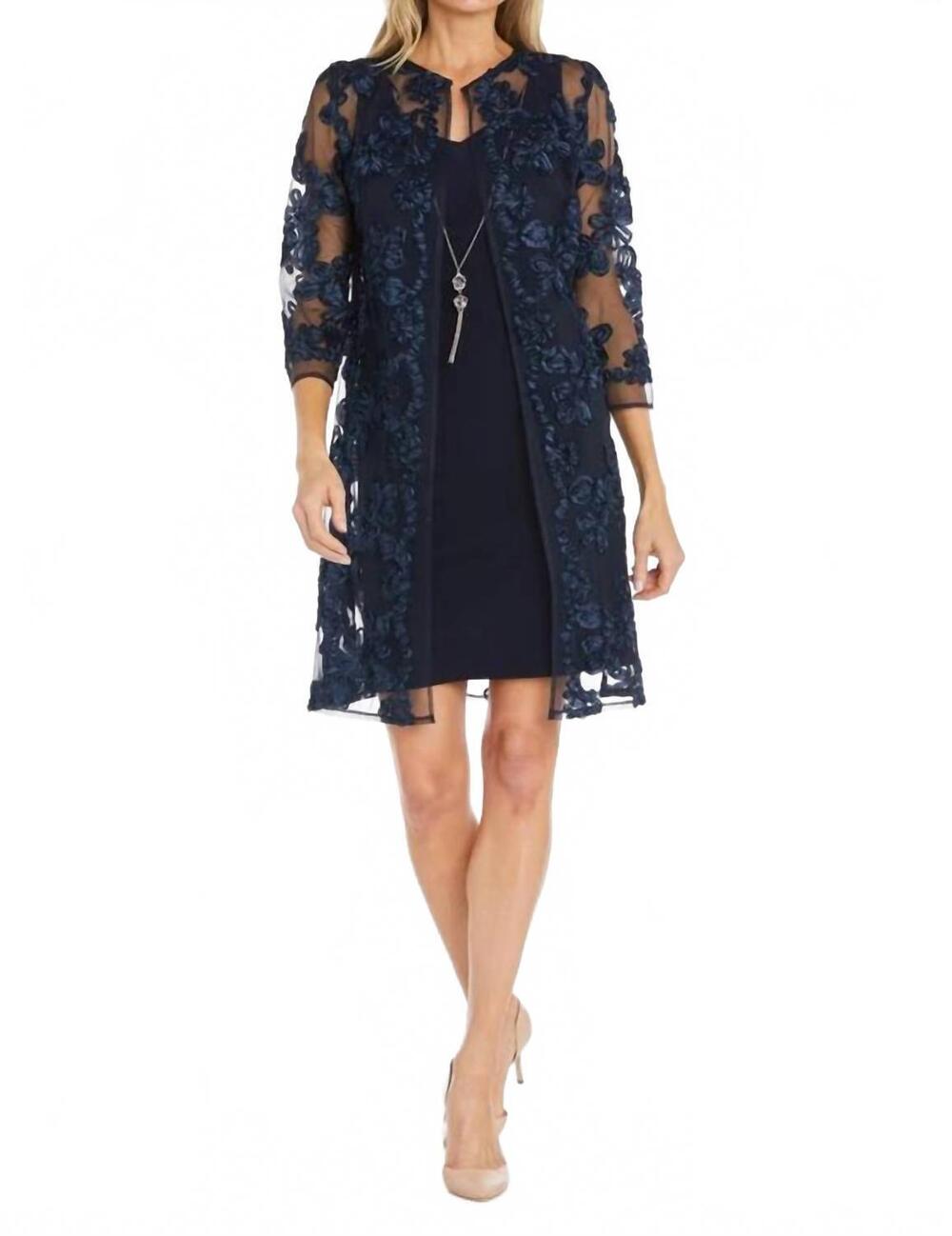 NEW R&M RICHARDS sheath dress with jacket in navy